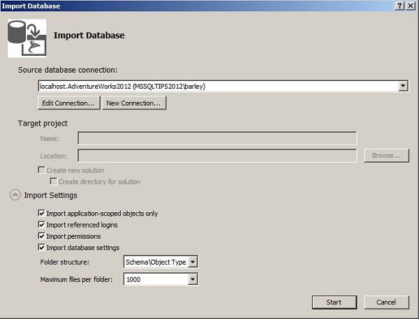 SQL Server Data Tools - Import Database